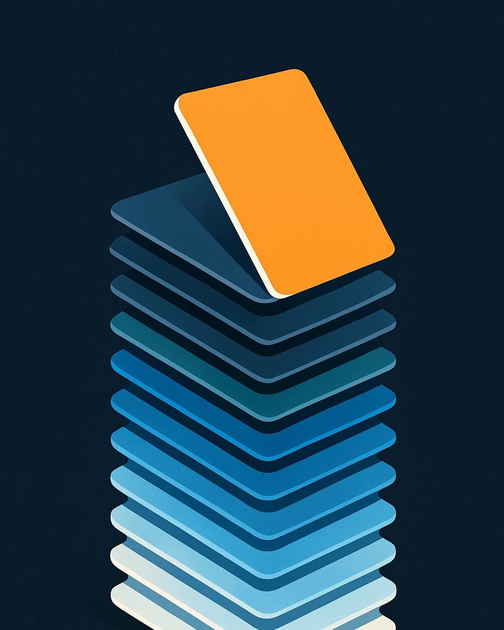 Illustration: a fanned stack of prompt and output cards with the top card tilted forward