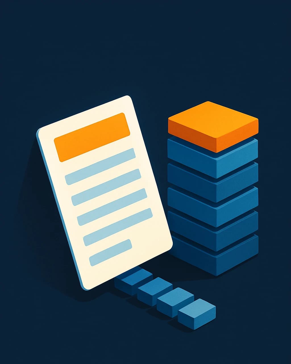 Illustration: a one-page audit report with finding bars, bridging to a tall stack of slabs representing retainer income