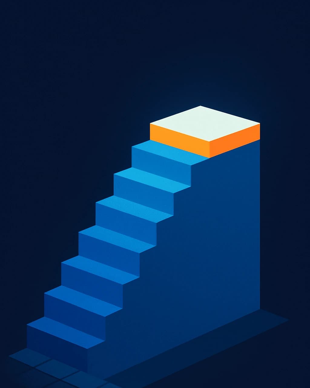 Illustration: a staircase of site planes ascending from small dim tiles to one large lit platform